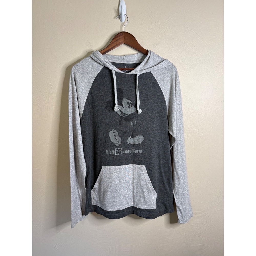 Disney Parks Hoodie Women M Grey Mickey Mouse Walt Disney World Raglan Pullover